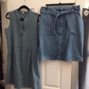 Denim skirt and short sleeve dress